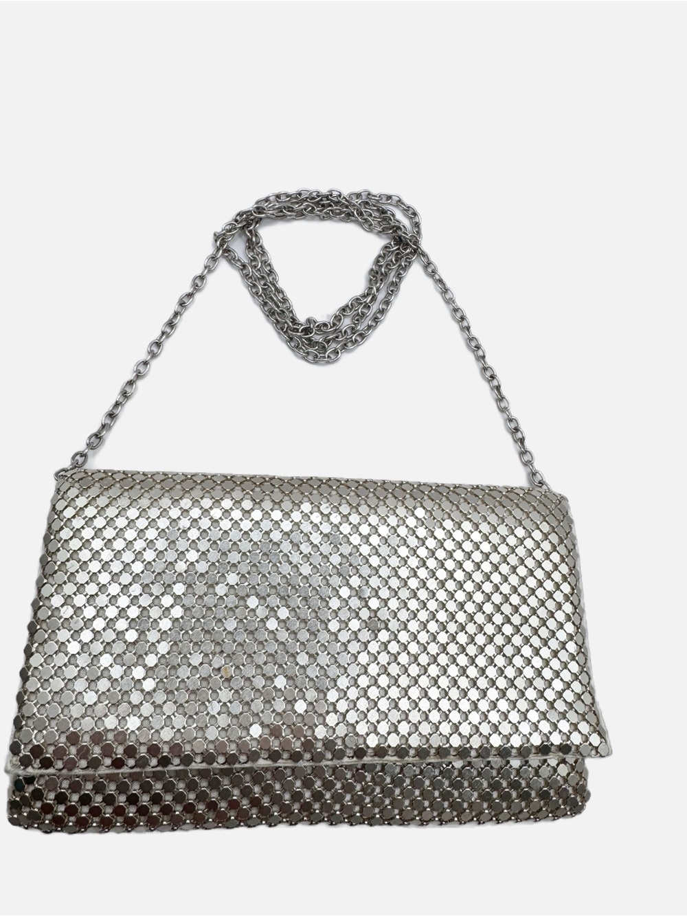 Jessica McClintock vtg gold mesh metallic evening bag purse clutch chain strap